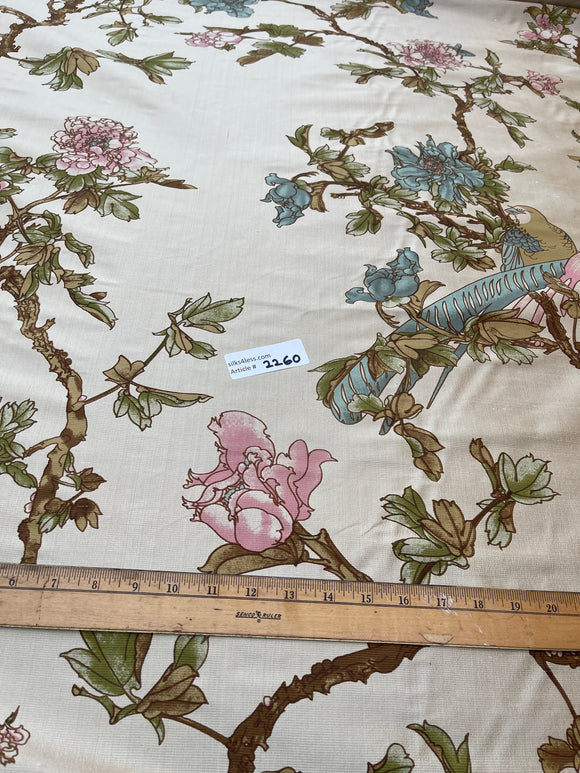 Designer Quality Silk Shantung Screen Print  - PARAKEET!!!