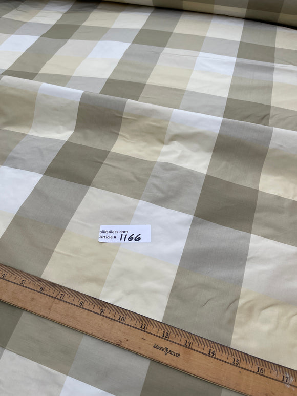 Designer Quality Gorgeous Silk Taffeta Plaid - CREAM/ OLIVE GREEN/ IVORY!!!