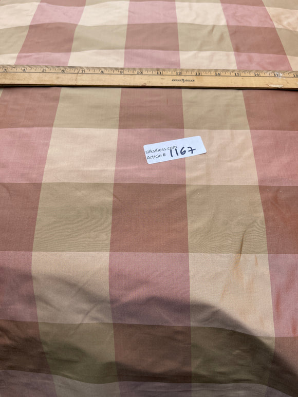 Designer Quality Gorgeous Silk Taffeta Plaid - PEACH/ OLIVE GREEN/ TAUPE!!!