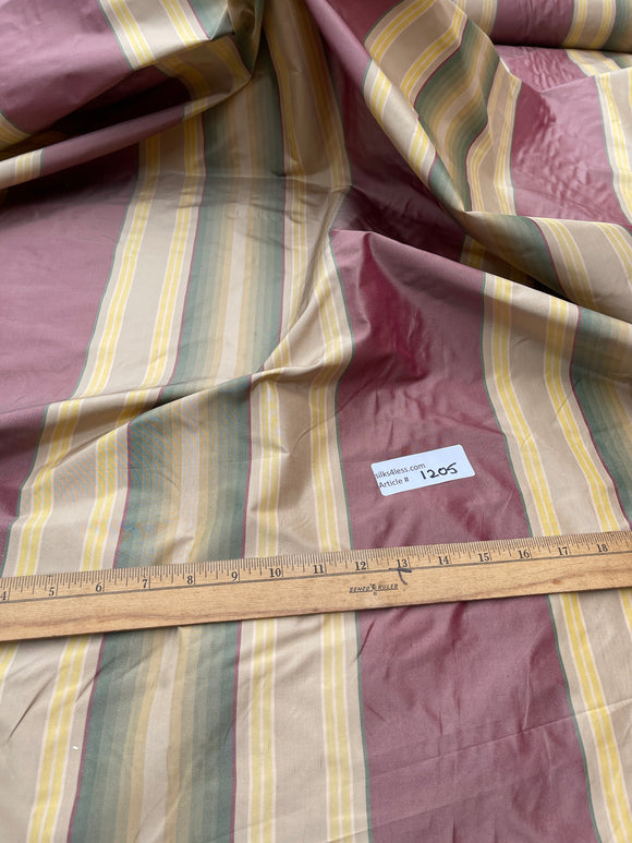 Designer Quality Gorgeous Silk Taffeta Stripes - BRICK RED/ GREENS!!!