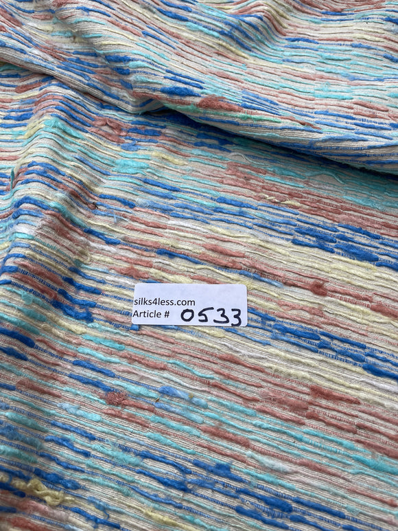 Fabulous Quality Silk Tussah Horizontal Stripes - RUST/ AQUA/ BLUES!!!