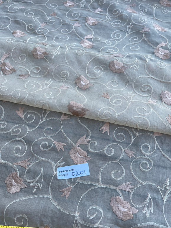 Exquisite Quality Silk Organza Sheer Embroidery - IVORY/ BROWNS!!!