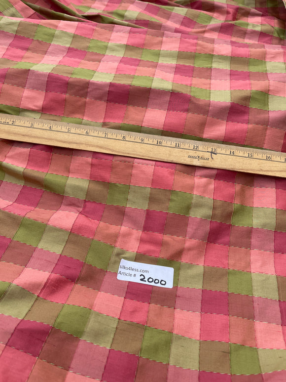 Designer Quality Gorgeous Silk Shantung Plaid - GREENS/ RED!!!