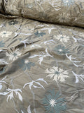 Designer Quality Silk Shantung Embroidery / Sun Flower Silk Collection - OLIVE GOLD!!!