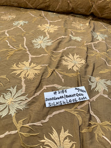 Designer Quality Silk Shantung Embroidery / Sun Flower Silk Collection - BURNT GOLD!!!