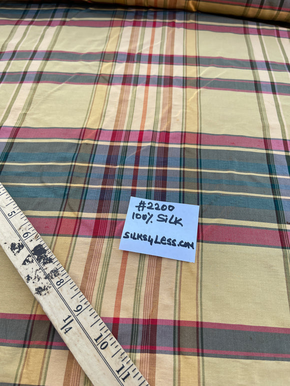 Designer Quality Silk Shantung Plaid - GOLDEN YELLOW/ RED/ GREENS!!!