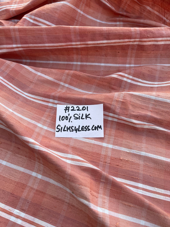 Designer Quality Silk Dupioni Plaid - SALMON/ WHITE!!!