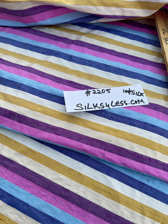 Designer Quality Silk Dupioni Weft Stripes - PURPLE/ ROYAL BLUE/ MAGENTA!!!