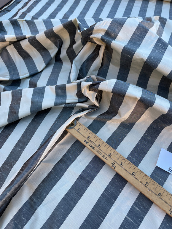 Designer Quality Silk Shantung Stripes - BLACK/ CREAM!!!