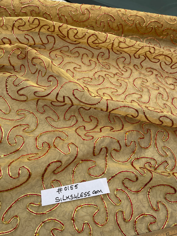 Exquisite Quality Silk Tissue Novelty/ Embroidery - WHITE/ GOLD!!!