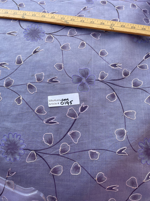 Exquisite Quality Silk Organza Sheer Embroidery/ Hand Painted - PURPLE!!!