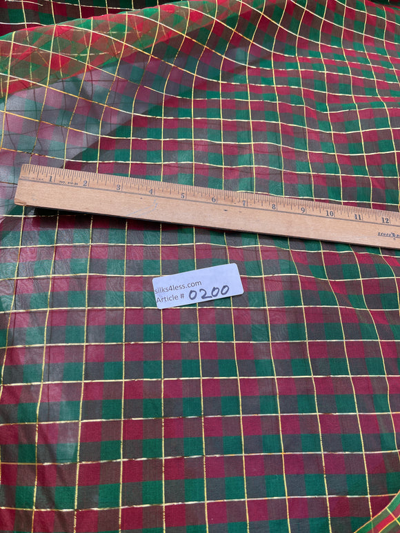 Exquisite Quality Organza Silk Plaid - GREENS/ GOLD!!!