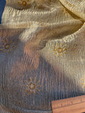 Exquisite Quality Silk Tissue Pleated fabric/ Hand Embroidered - GOLD/ GOLD!!!