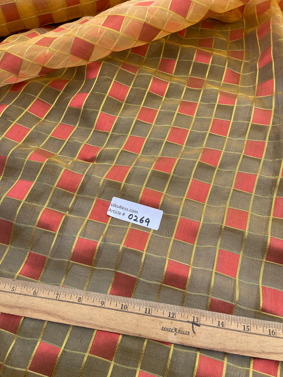 Exquisite Quality Silk Organza Plaid- GOLD/ RED!!!