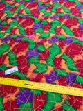 Designer Quality Unique Silk Shantung Screen Print - GREENS/ REDS/ PURPLE!!!