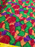 Designer Quality Unique Silk Shantung Screen Print - GREENS/ REDS/ PURPLE!!!