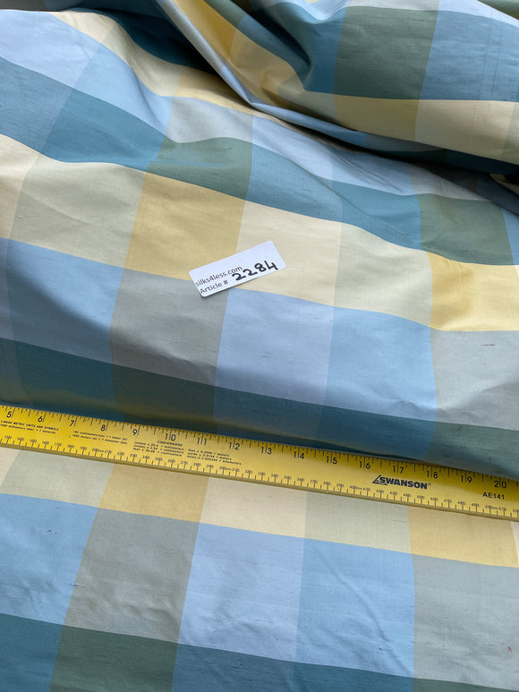 Designer Quality Silk Shantung Plaid - BLUES/ CREAM/ IVORY!!!