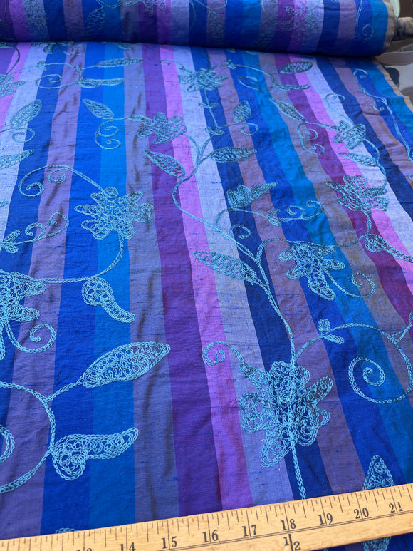 Designer Quality Silk Shantung Floral Embroidery  - BLUES!!!