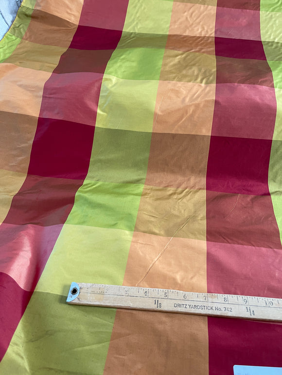 Designer Quality Silk Taffeta Plaid - BRICK RED/ GREENS/ PEACH!!!