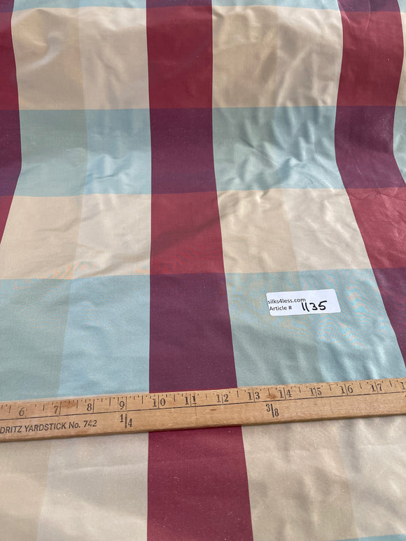 Designer Quality Silk Taffeta Plaid - SKY BLUE/ BRICK RED/ IVORY!!!