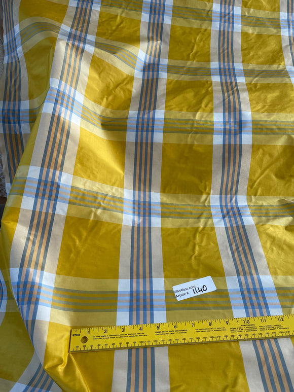 Designer Quality Silk Taffeta Plaid - GOLDEN YELLOW/ OFF-WHITE/ BLUES!!!