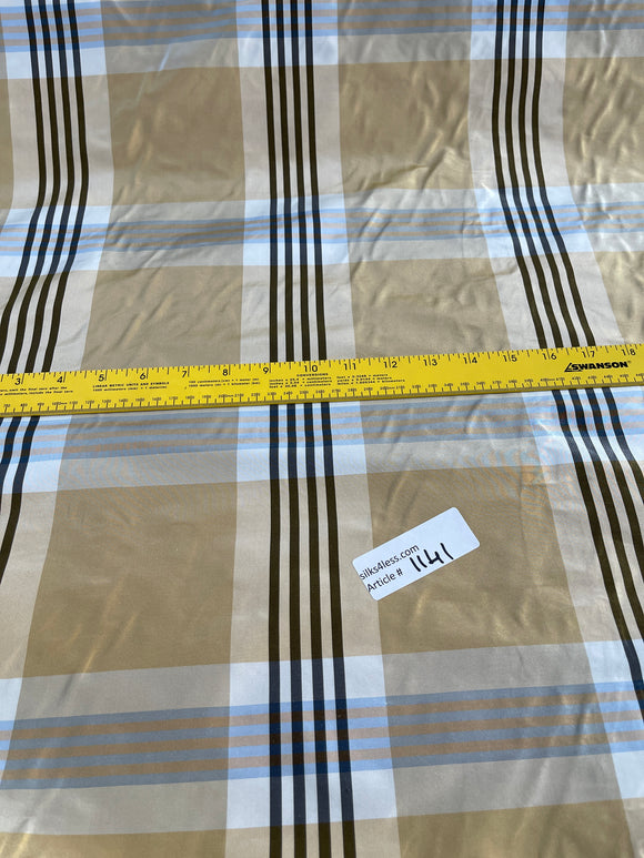 Designer Quality Silk Taffeta Plaid - GOLD/ CREAM/ BLUES!!!