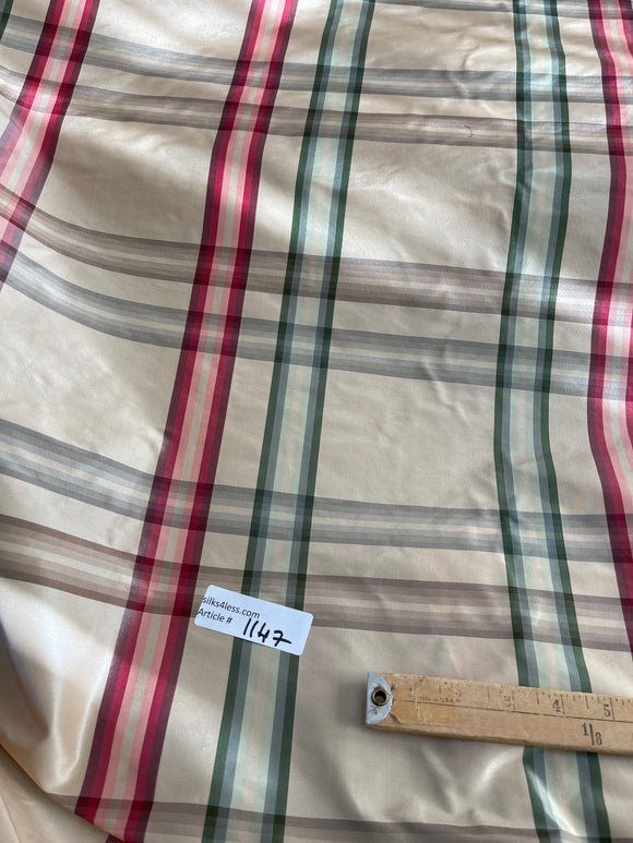 Designer Quality Silk Taffeta Plaid - RED/ GREENS/ IVORY!!!