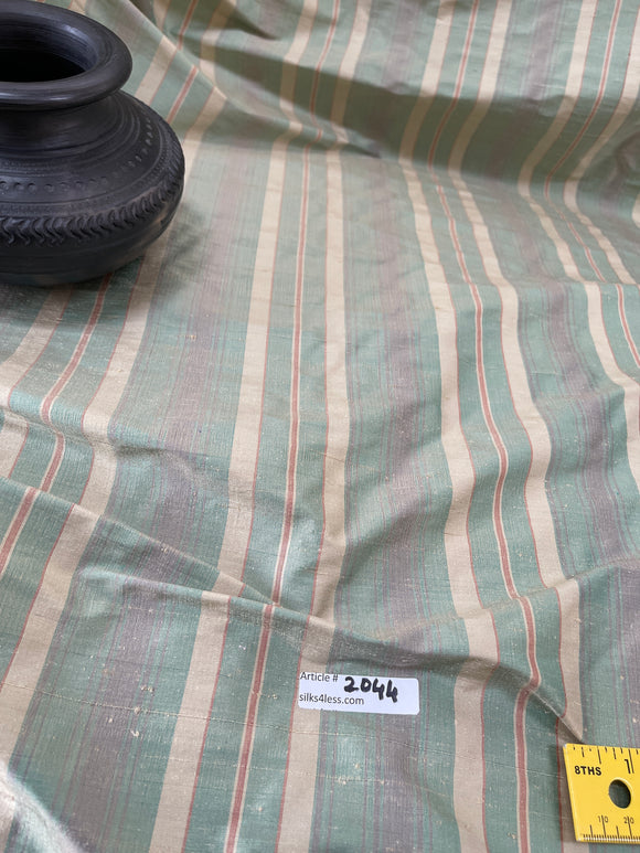 Designer Quality Silk Shantung Stripes -GREENS/ RED!!!