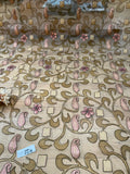 Exquisite Quality Silk Organza Sheer Embroidery / Hand Painted - OLIVE!!!