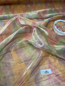 Exquisite Quality Silk Tissue Ikkat Pattern - GREENS/ PURPLE/ GOLD!!!