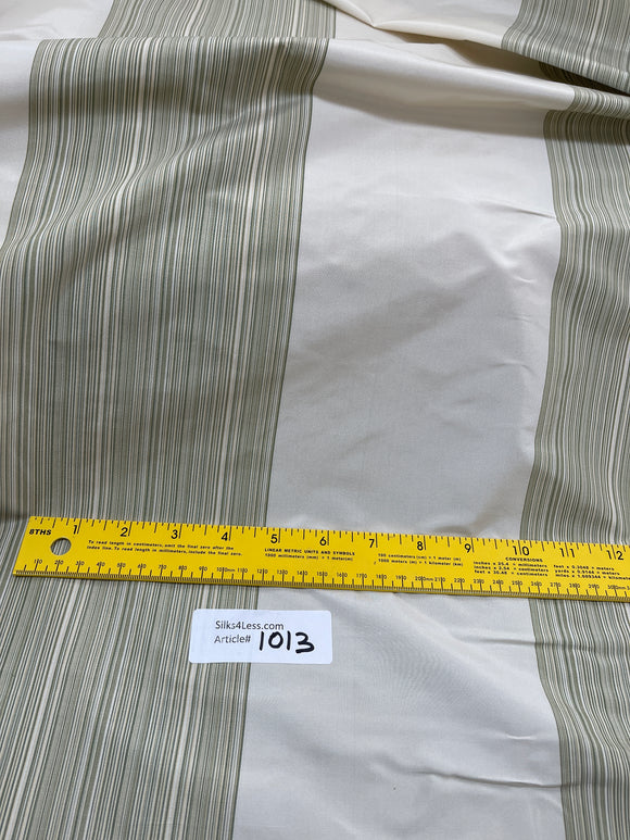 Designer Quality Silk Taffeta Stripes  - OFF-WHITE/ GREENS!!!