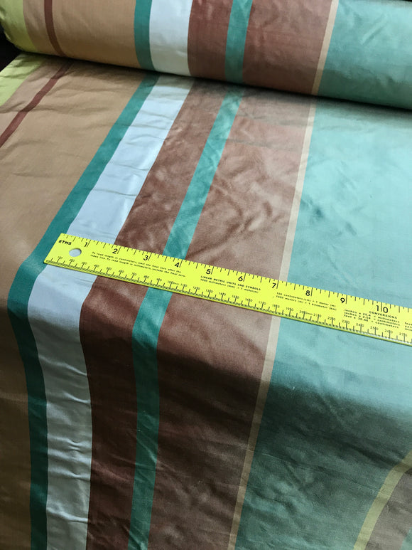 Designer Quality Silk Taffeta Stripes - GREENS/ BROWNS/ GOLDEN YELLOW/ OFF-WHITE!!!